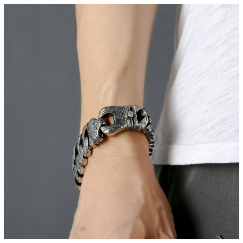 Pulsera Brazalete Labrado Estilo Nórdico Para Hombre