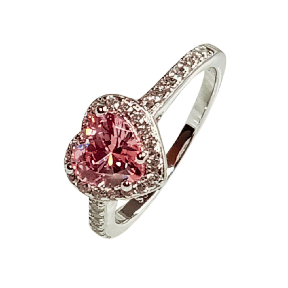 Anillo de Compromiso de Plata Bañado en Oro Blanco Modelo 614 Rosa