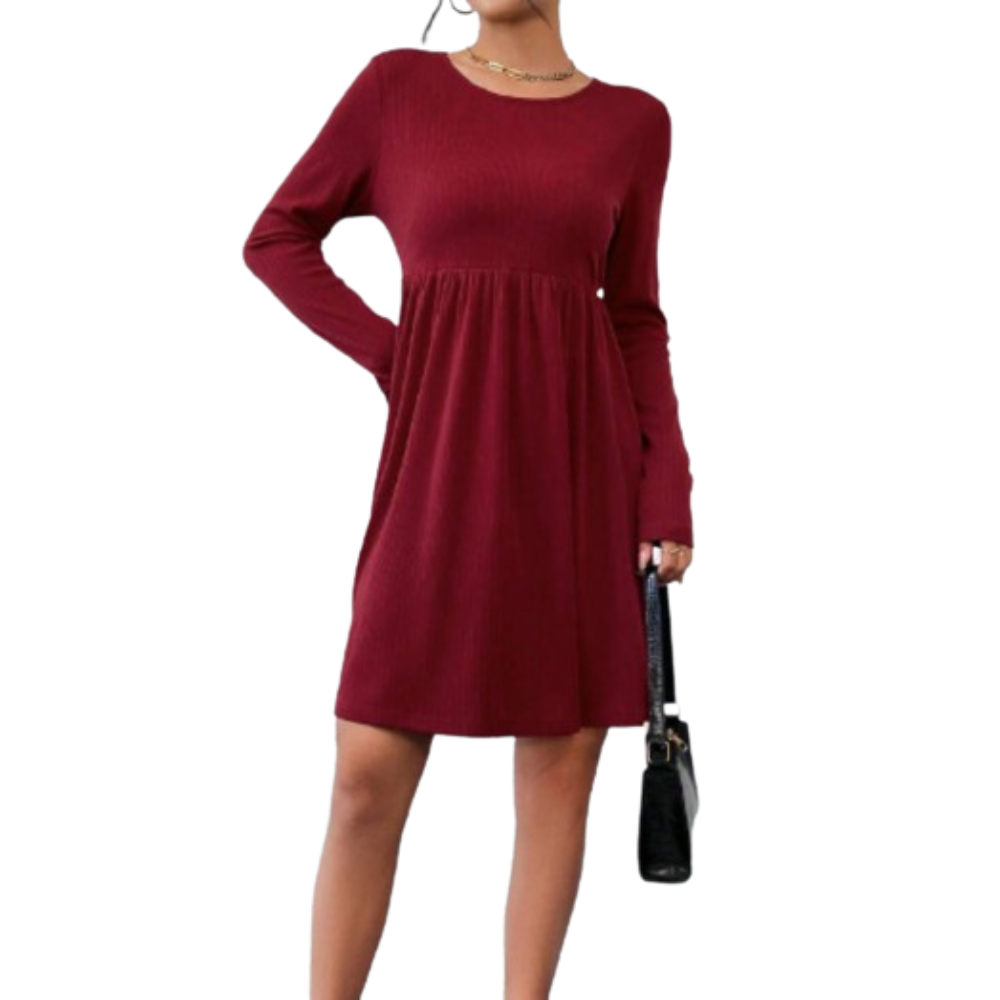 Vestido Smock Unicolor Rojo Borgoña