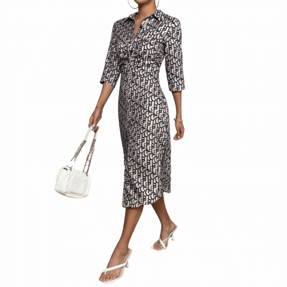 Vestido Camisero con Estampado con Botón Delantero