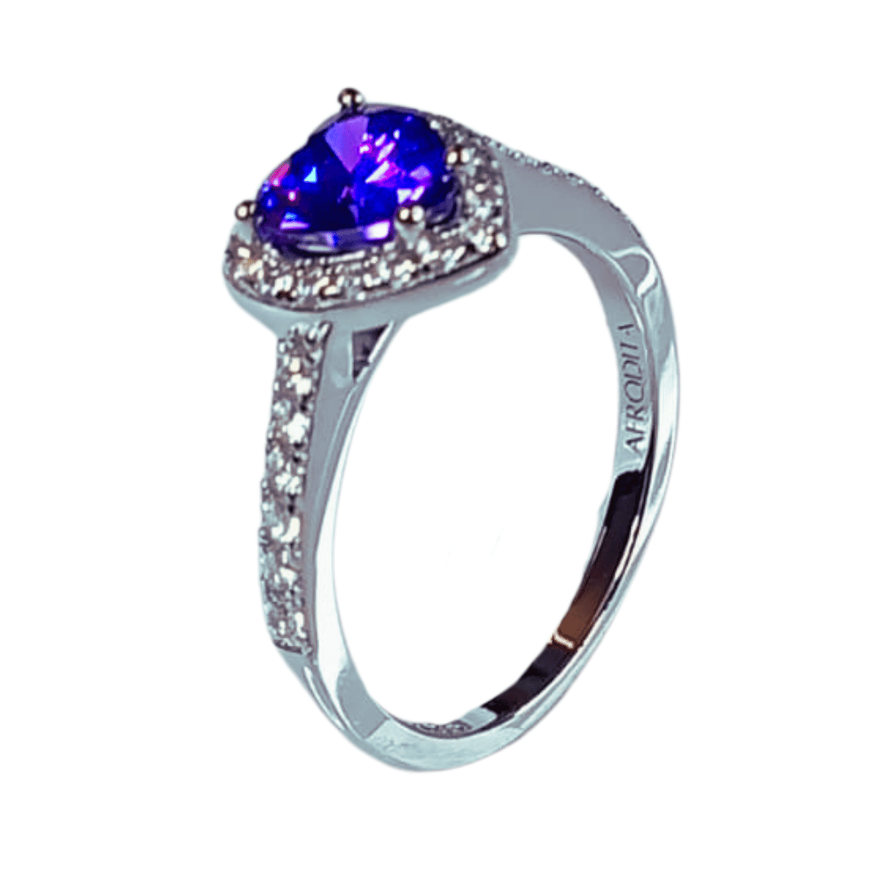 Anillo de Compromiso de Plata Bañado en Oro Blanco Modelo 614 Amatista