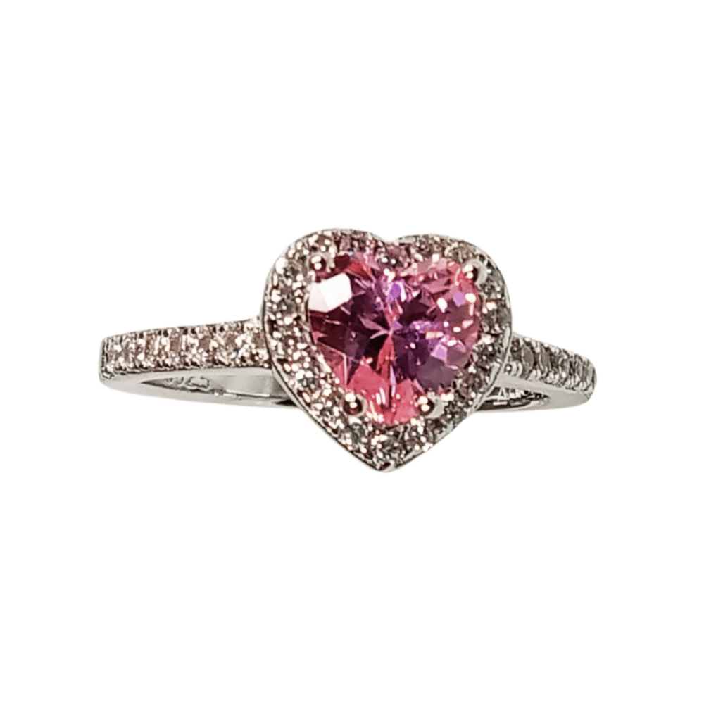 Anillo de Compromiso de Plata Bañado en Oro Blanco Modelo 614 Rosa