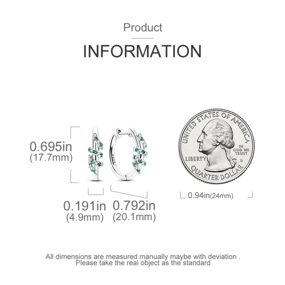 Arete de Argolla de Plata 925 con Gemas de Zircón Verde