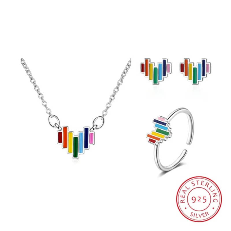 Conjunto de Collar Aretes & Anillo Modelo Arcoíris