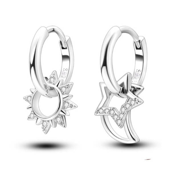 Pendientes de Plata S925 Sol Estrella y Luna