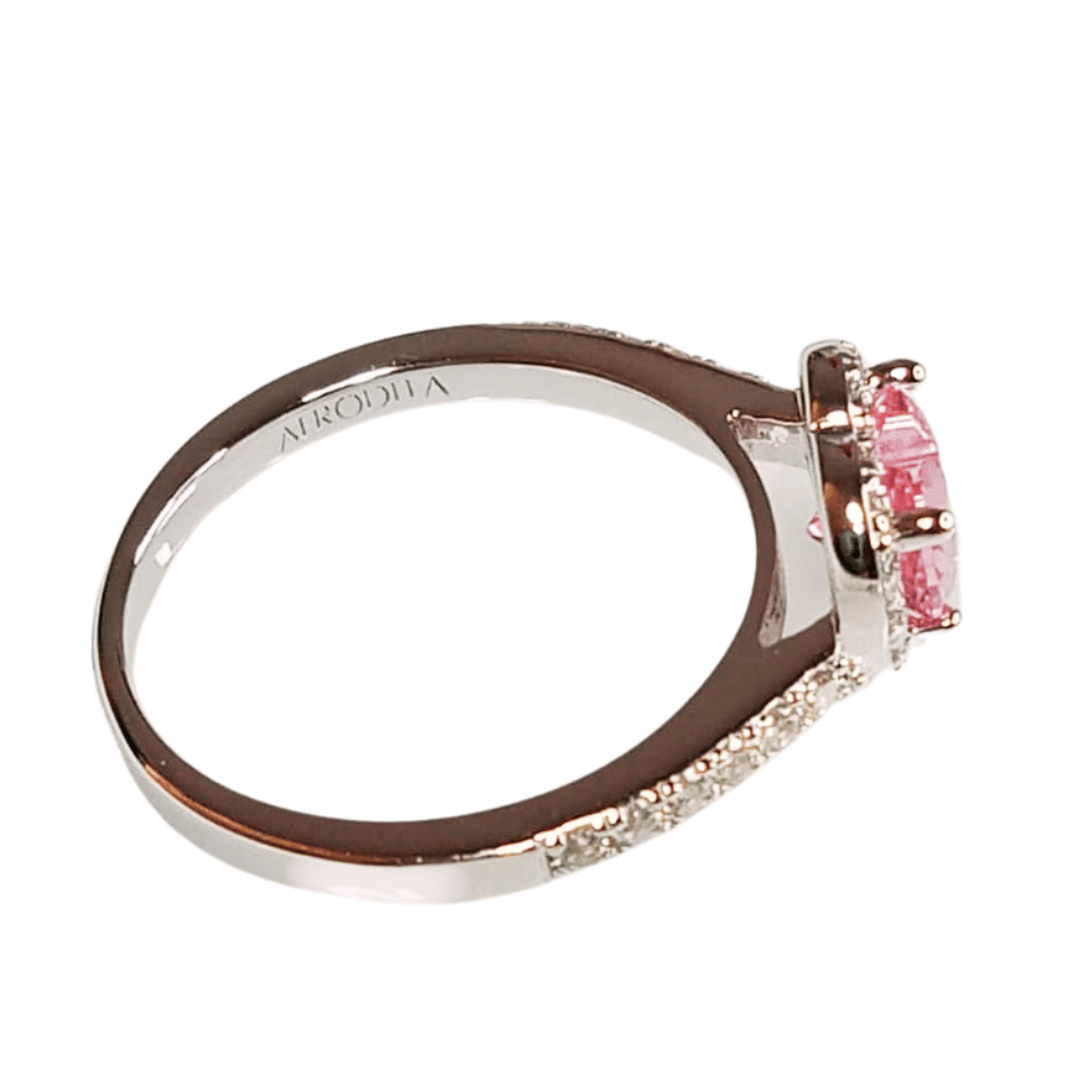 Anillo de Compromiso de Plata Bañado en Oro Blanco Modelo 614 Rosa