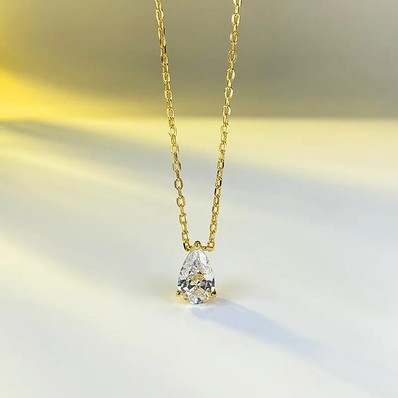 Collar de Mujer Bañado en Oro con Gema Gota de Zircon