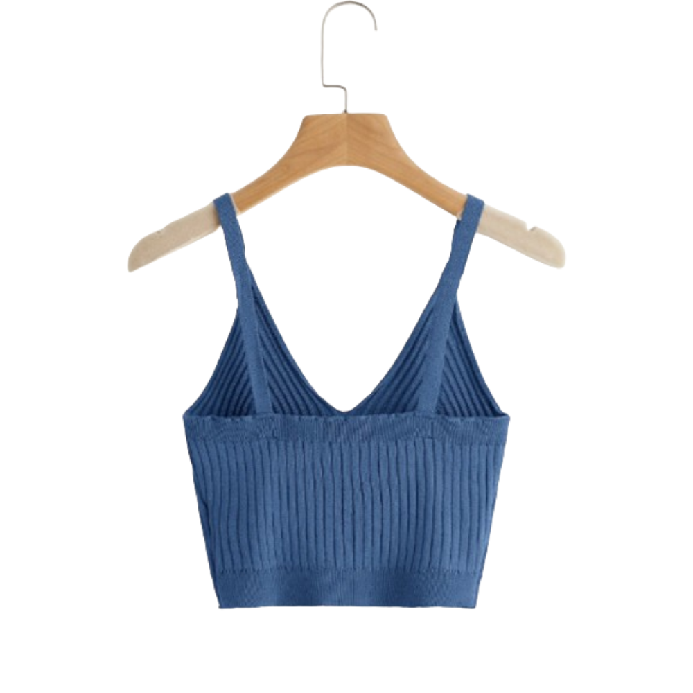 Polo Top de Tirantes de Hilo Tejido Canalé Azul