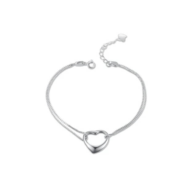 Conjunto de Collar y Pulsera en Plata 925 en Forma de Corazón
