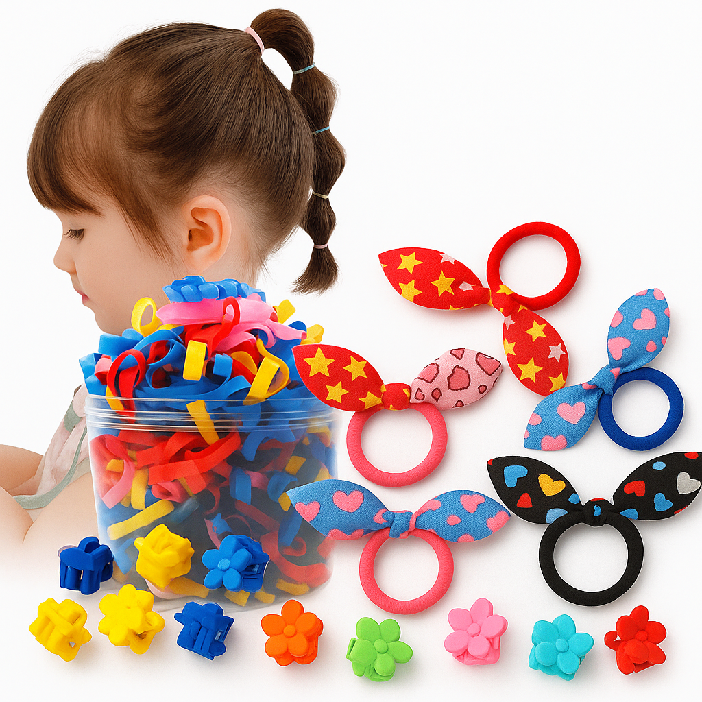 Set de Accesorios Cabello Niña bebé Lazos Ligas Ganchos