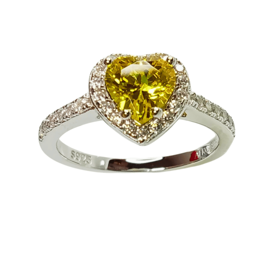 Anillo de Compromiso de Plata Bañado en Oro Blanco Modelo 614 Ámbar