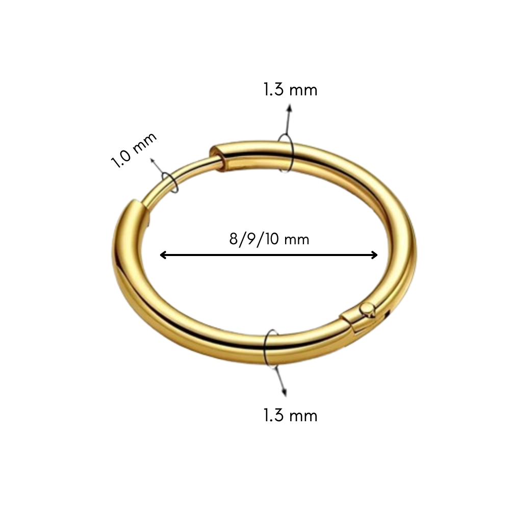 Aretes de Argolla de Plata 925 Modelo Huggies - Dorado - 10