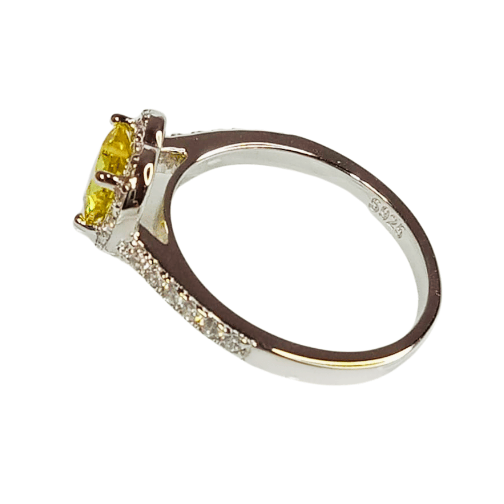 Anillo de Compromiso de Plata Bañado en Oro Blanco Modelo 614 Ámbar