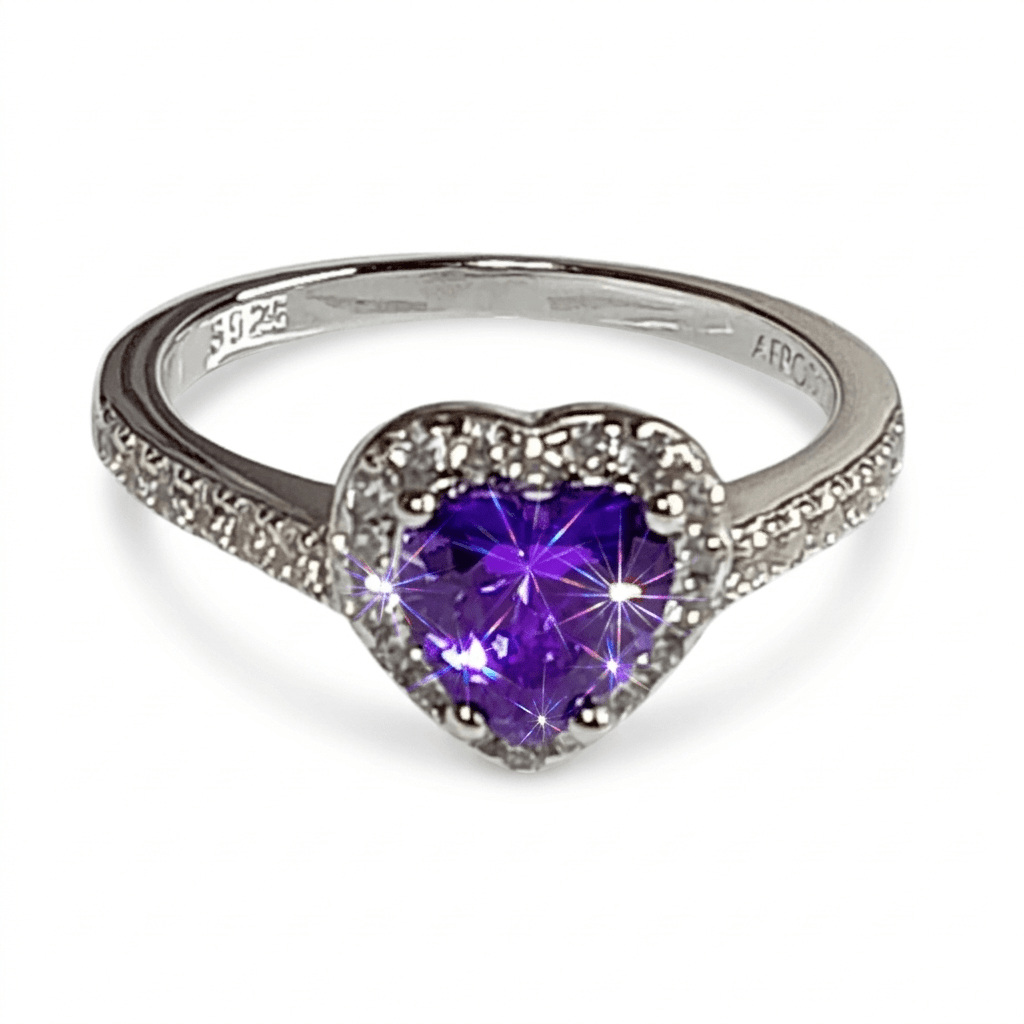 Anillo de Compromiso de Plata Bañado en Oro Blanco Modelo 614 Amatista