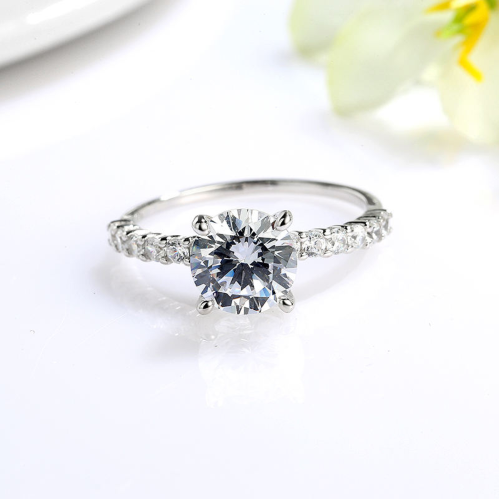 Anillo De Compromiso Afrodita 377 Plata Maciza Bañado En Oro Blanco