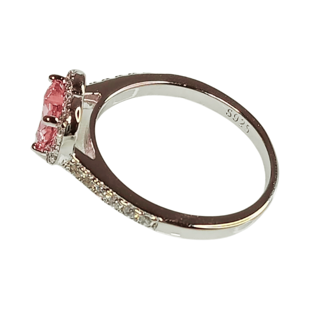 Anillo de Compromiso de Plata Bañado en Oro Blanco Modelo 614 Rosa