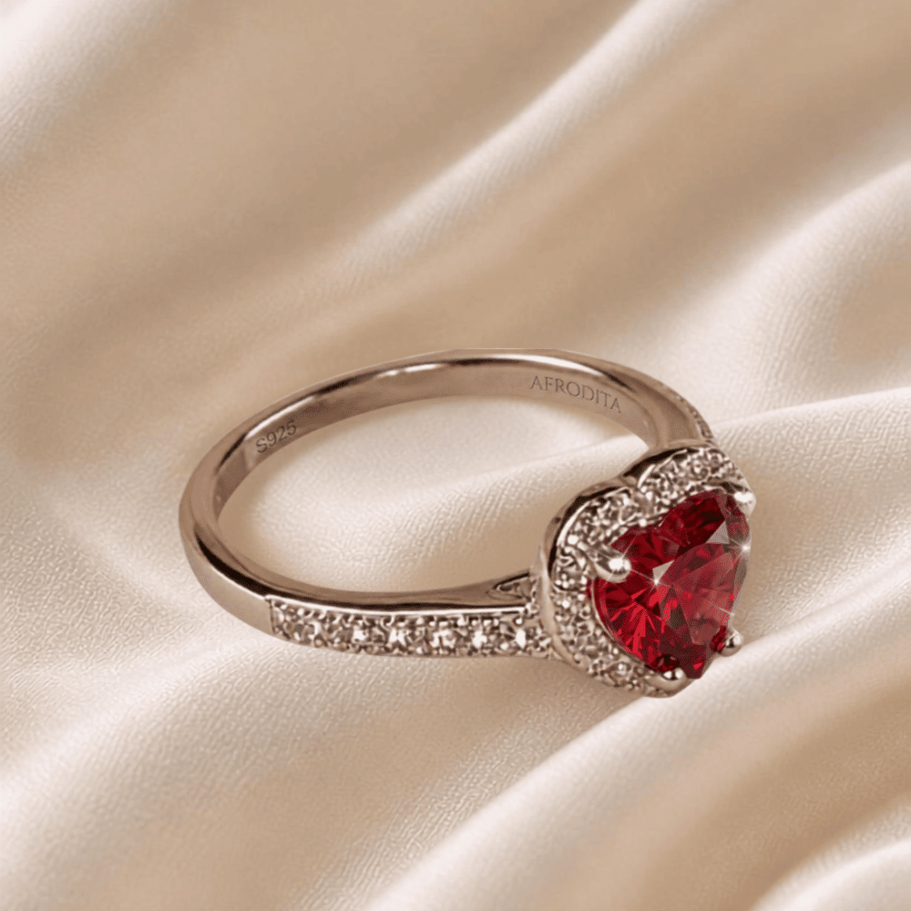 Anillo de Compromiso Afrodita 614 Rubí Plata Maciza Bañado en Oro