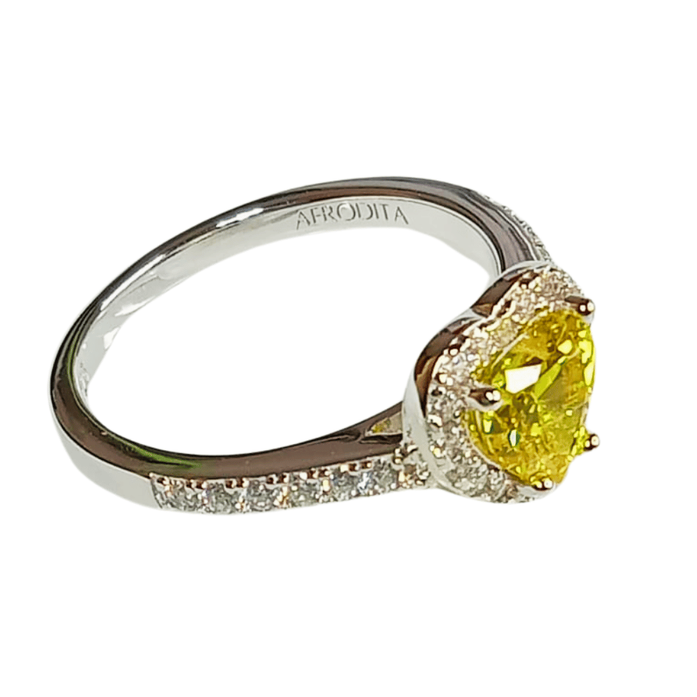 Anillo de Compromiso de Plata Bañado en Oro Blanco Modelo 614 Ámbar