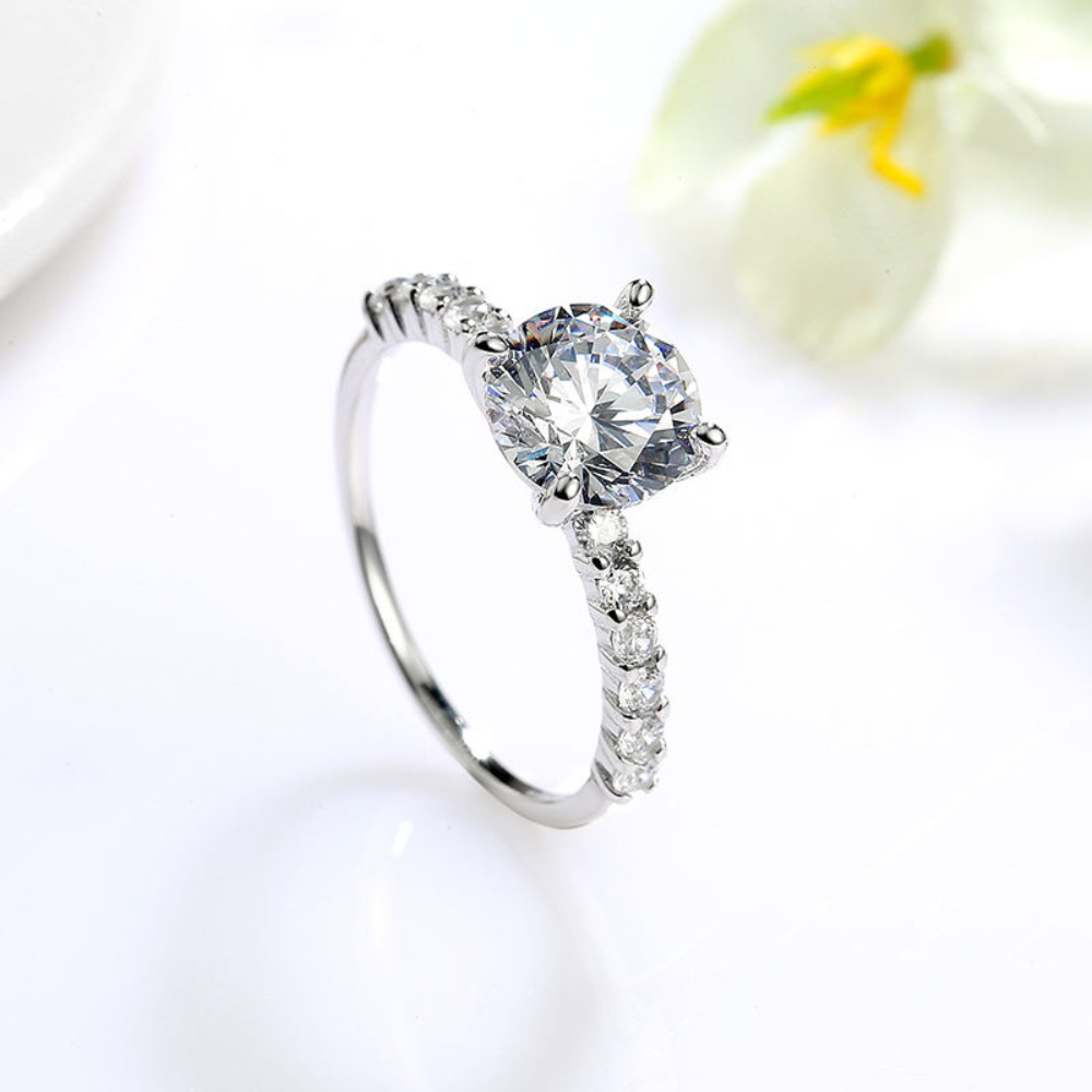 Anillo De Compromiso Afrodita 377 Plata Maciza Bañado En Oro Blanco