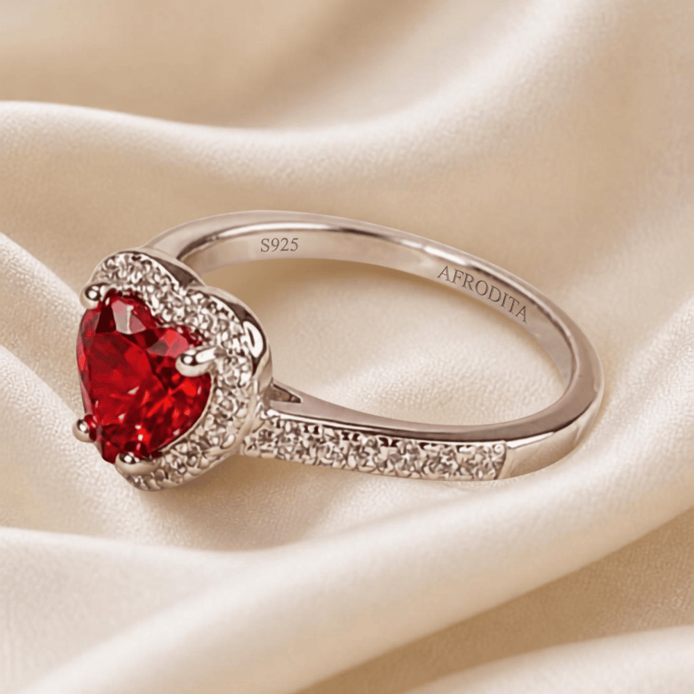 Anillo de Compromiso Afrodita 614 Rubí Plata Maciza Bañado en Oro