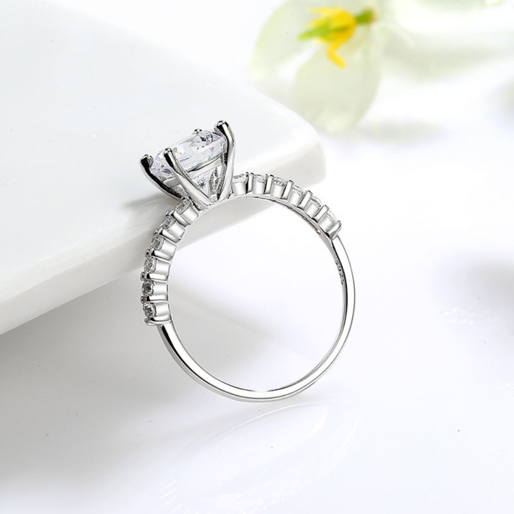 Anillo De Compromiso Afrodita 377 Plata Maciza Bañado En Oro Blanco