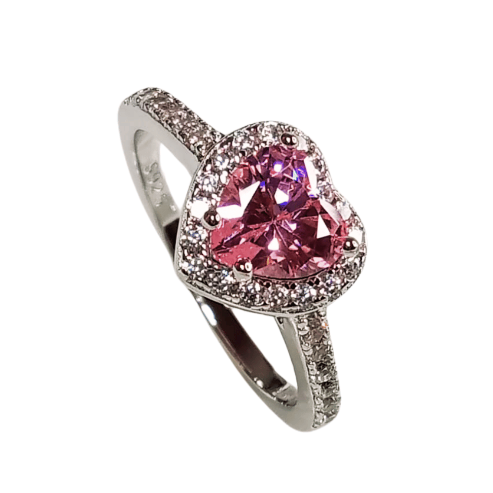 Anillo de Compromiso de Plata Bañado en Oro Blanco Modelo 614 Rosa