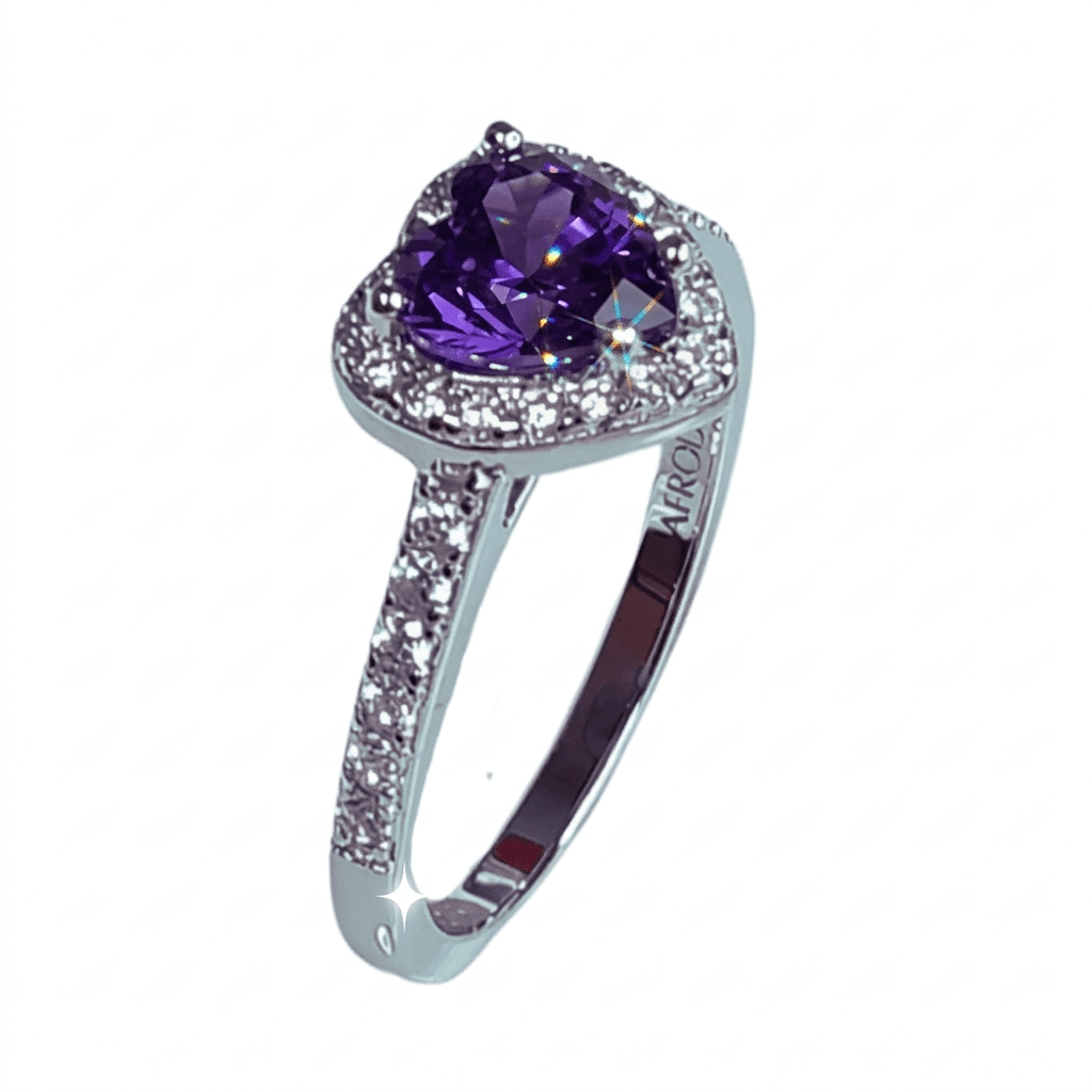 Anillo de Compromiso de Plata Bañado en Oro Blanco Modelo 614 Amatista