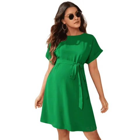 Vestido de Maternidad con Cinturón Unicolor