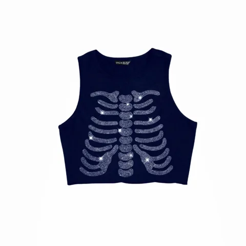 Top Tank con Brillos con Patrón de Calavera Azul