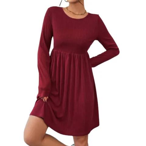 Vestido Smock Unicolor Rojo Borgoña