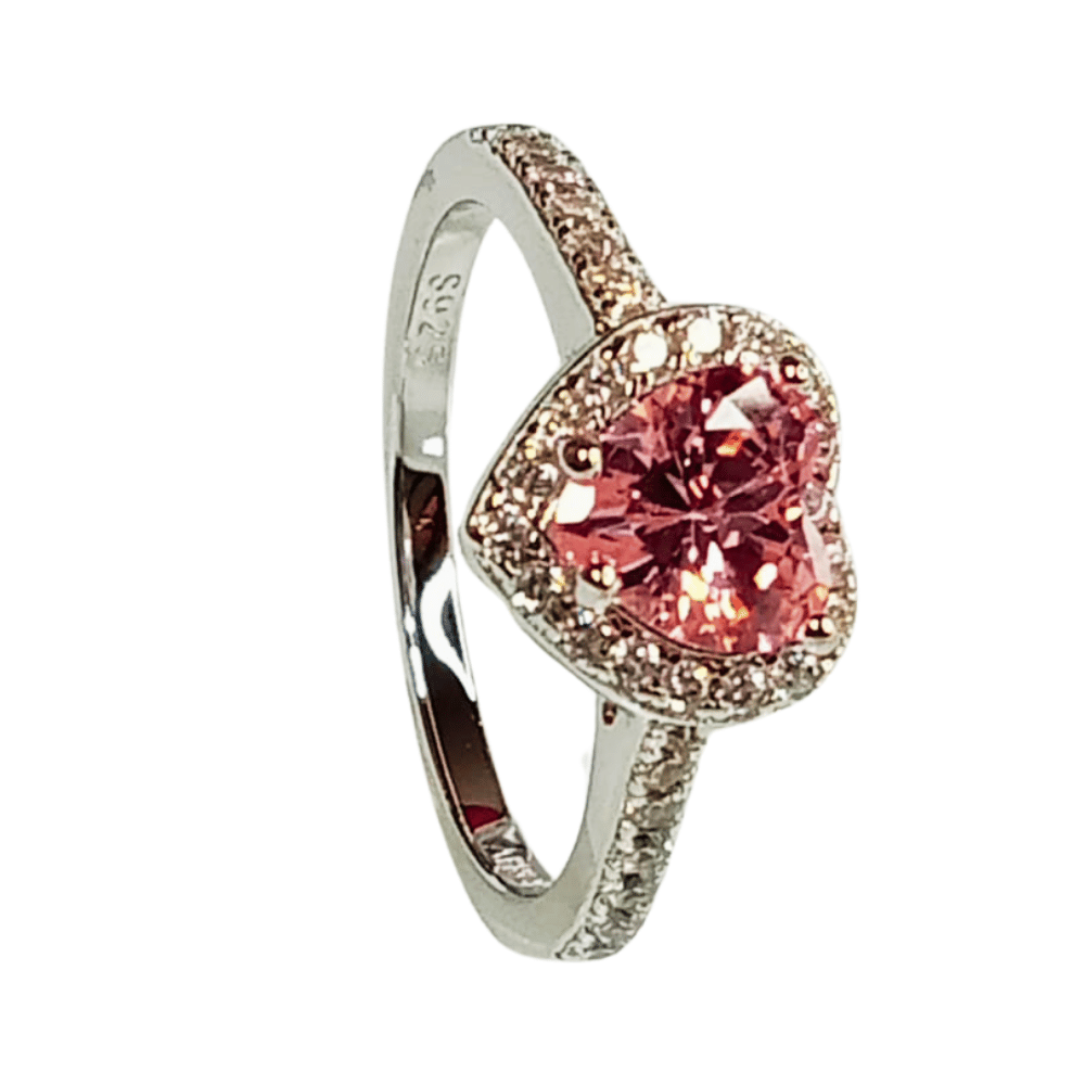 Anillo de Compromiso de Plata Bañado en Oro Blanco Modelo 614 Rosa